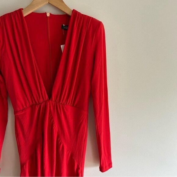 Nookie Temptation Long Sleeve V Neck Red Mini Dress sz L - Picture 4 of 8